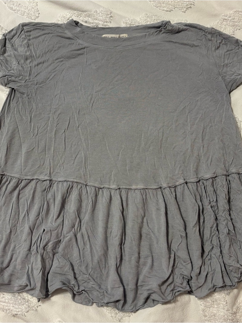 Truly Madly Deeply Light Blue Ruffle-Hem Short Sleeve Tunic